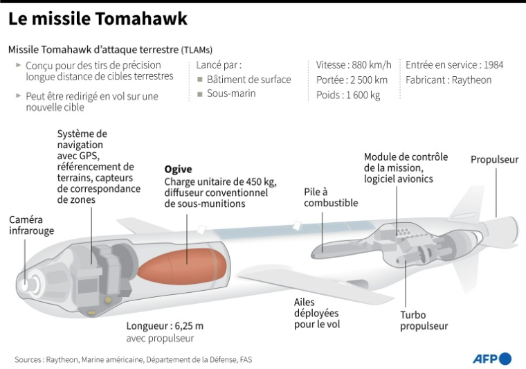Caractéristiques du missile Tomahawk ( AFP / Gal ROMA )