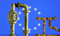L'illustration montre un gazoduc et le drapeau de l'UE