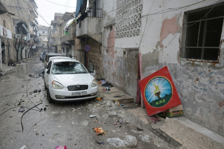 Une rue du quartier à majorité kurde de Cheikh Maqsoud à Alep, en Syrie, après les combats, le 11 janvier 2026 ( AFP / Bakr ALkasem )