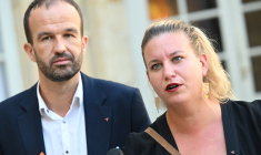 Manuel Bompard et Mathilde Panot à Paris, le 15 septembre 2023. ( AFP / BERTRAND GUAY )