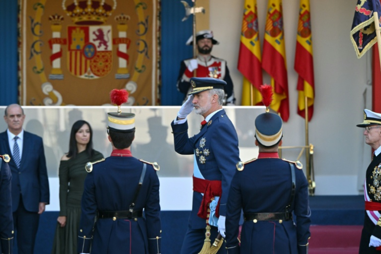 Le roi d'Espagne, Felipe VI, le jour de la fête nationale espagnole, le 12 octobre 2026 à Madrid ( AFP / JAVIER SORIANO )