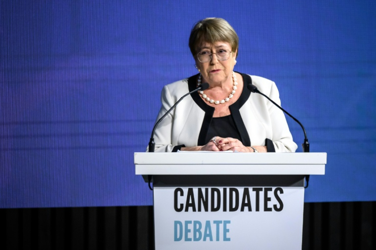 L'ancienne présidente chilienne Michelle Bachelet, lors d'un débat organisé à Genève le 9 juin 2026. ( AFP / Fabrice COFFRINI )