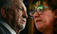 Ce montage photo, réalisé le 11 juin 2026, montre Jean-Michel Aulas,   à Lyon le 26 septembre 2025 et Véronique Sarselli, maire de Sainte-Foy-lès-Lyon et conseillère métropolitaine de Lyon, le 26 mars 2026 ( AFP / OLIVIER CHASSIGNOLE )