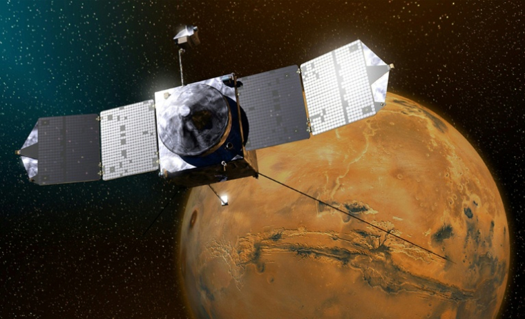 Illustration artistique obtenue le 22 septembre 2014 de la sonde Maven (Mars Atmosphere and Volatile Evolution) de la Nasa ( NASA/LOCKHEED MARTIN / Handout )