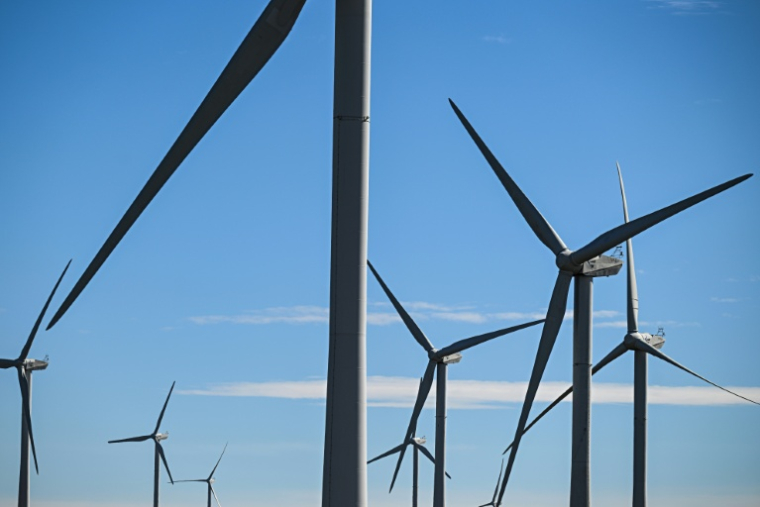 Le gouvernement français a annoncé jeudi la relance des appels d'offres pour développer l'éolien terrestre et en mer ainsi que le photovoltaïque ( AFP / GABRIEL BOUYS )