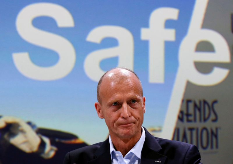 Tom Enders participe à la conférence de presse annuelle d'Airbus à Blagnac, près de Toulouse