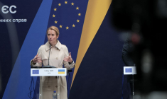 La cheffe de la diplomatie européenne Kaja Kallas, à Lviv, en Ukraine, le 9 mai 2025. ( AFP / SERGII VOLSKYI )