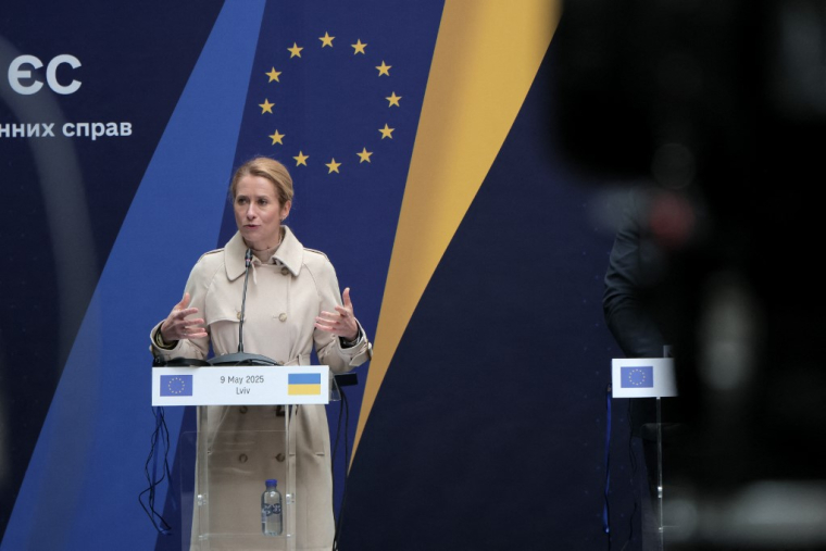 La cheffe de la diplomatie européenne Kaja Kallas, à Lviv, en Ukraine, le 9 mai 2025. ( AFP / SERGII VOLSKYI )