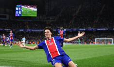 Maghnes Akliouche, un des buteurs parisiens lors de la victoire du PSG contre Manchester City 4-2 en Ligue des champions, le 14 octobre 2026 à l'Etihad Stadium ( AFP / FRANCK FIFE )