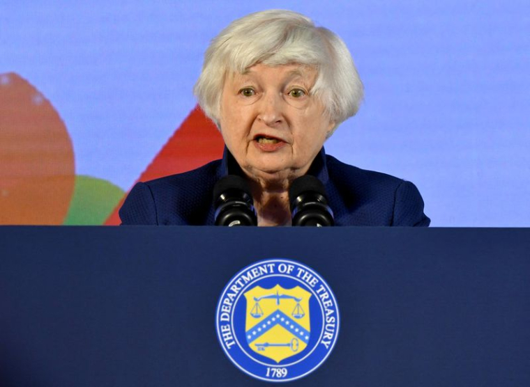 La secrétaire au Trésor américain, Mme Yellen, s'exprime lors d'une conférence de presse en Inde