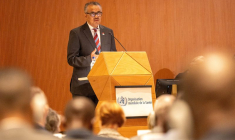 Le directeur général de l'OMS Tedros Adhanom Ghebreyesus, lors de l'Assemblée mondiale de la santé aux Nations Unies à Genève