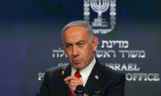 Le Premier ministre israélien Benjamin Netanyahu lors d'une conférence de presse à Jérusalem, le 21 mai 2025 ( POOL / Ronen Zvulun )