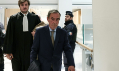 Former CEO of Lafarge Bruno Lafont arrives on the day of the verdict in the trial of the French cement group Lafarge accused of financing terrorism in Syria, at the Paris courthouse, in Paris on April 13, 2026. The Paris criminal court will deliver its verdict against the cement company and eight former executives of the group, accused of financing terrorism for having paid jihadist groups to keep a factory running in the middle of the war in Syria. ( AFP / Behrouz MEHRI )