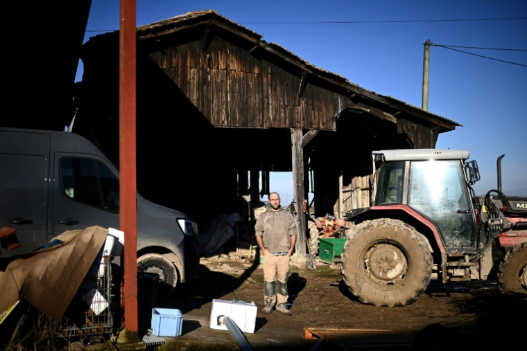 L'agriculteur Jérôme Caze dans sa ferme à Meilhan-sur-Garonne, le 23 janvier 2025 dans le Lot-et-Garonne ( AFP / Christophe ARCHAMBAULT )