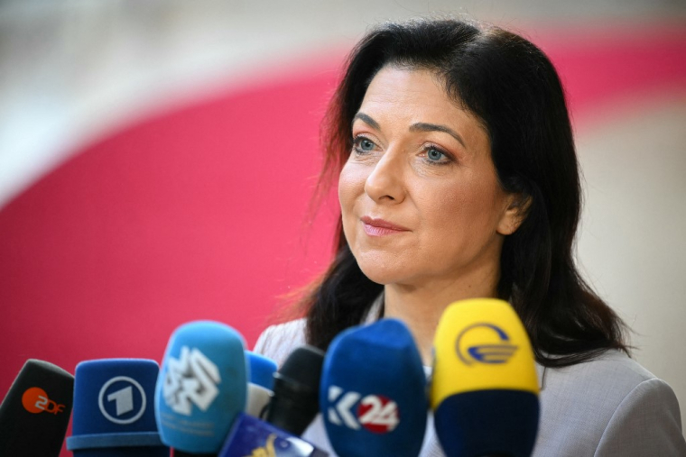 La ministre allemande de l'Economie, Katherina Reiche, à Bruxelles le 16 mars 2026. ( AFP / NICOLAS TUCAT )