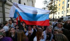 Manifestation en faveur du parti antiguerre Iabloko, le 10 août 2026 à Moscou  ( AFP / Igor IVANKO )