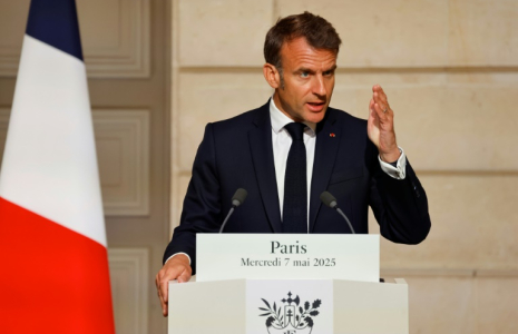 Le président de la République Emmanuel Macron le 7 mai 2025, à Paris ( POOL / Ludovic MARIN )
