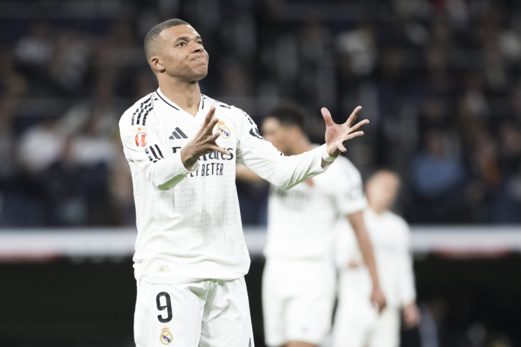 MADRID, SPAIN - March 29: Kylian Mbappe of Real Madrid reacts to a missed opportunity during the La Liga 2024/25 match between Real Madrid and Leganes at Santiago Bernabeu Stadium in Madrid on March 29. (Photo by Guillermo Martinez/Sipa Usa)   - Photo by Icon Sport