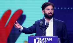Le président chilien Gabriel Boric s'exprime lors de la cérémonie de lancement de la plateforme Latam-GPT à Santiago, le 10 février 2026 ( AFP / Raul BRAVO )