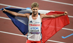 Le Français Jimmmy Gressier, médaillé de bronze du 5.000 m, aux Mondiaux d'athlétisme à Tokyo, le 21 septembre 2025 ( AFP / Philip FONG )