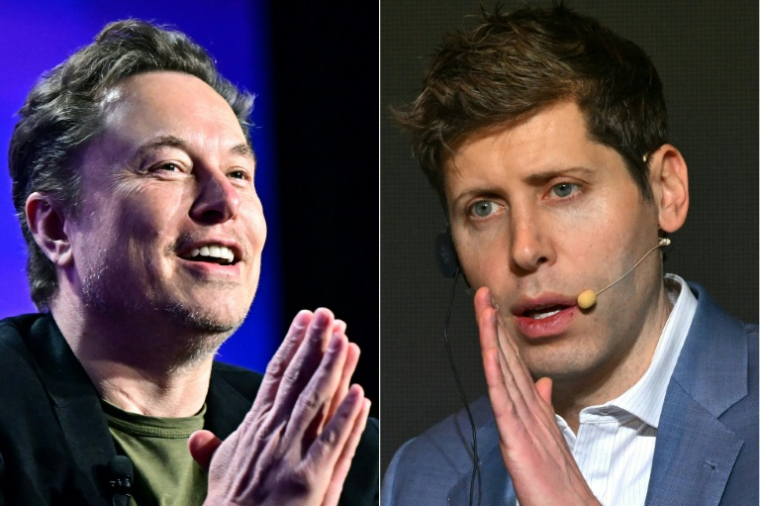 Le dirigeant de xAI Elon Musk (à gauche), à Los Angeles le 6 mai 2024, et celui et d'OpenAI Sam Altman à Séoul le 4 février 2025 ( AFP / Frederic J. BROWN )