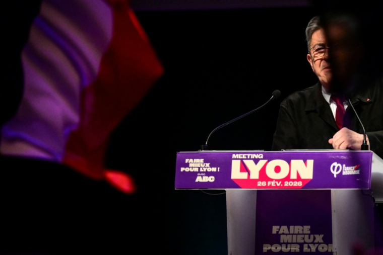 Jean-Luc Mélenchon, fondateur de La France Insoumise (LFI), lors d'un meeting de campagne du candidat LFI en tête de liste aux élections municipales de Lyon de 2026, le 26 février 2026 ( AFP / OLIVIER CHASSIGNOLE )