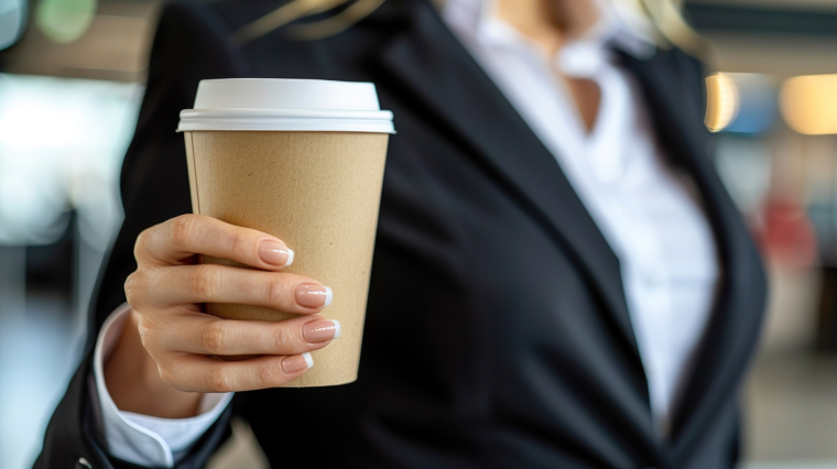 Caf&eacute; &agrave; emporter, th&eacute; ou chocolat chaud : lorsque ces boissons sont servies dans des gobelets contenant du plastique, la chaleur favorise la lib&eacute;ration de microplastiques. (cr&eacute;dit: Adobe Stock/photo g&eacute;n&eacute;r&eacute;e par IA)