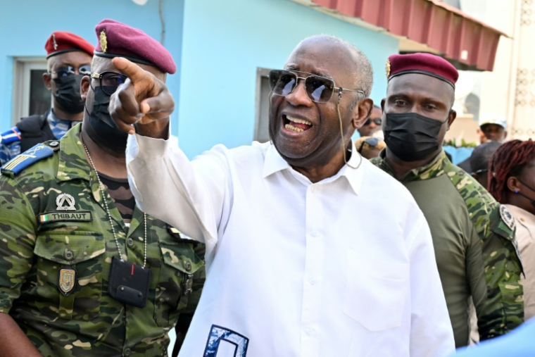 L'ancien président ivoirien Laurent Gbagbo au QG de son parti à Abidjan, le 26 avril 2025 ( AFP / Sia KAMBOU )