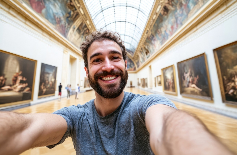 On voit certes l'œuvre que l'on photographie, à travers l'optique de son Smartphone, mais la contemple-t-on encore? (crédit : Adobe Stock / photo générée par IA)