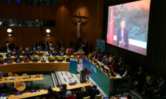 Le président chinois Xi Jinping s'exprime par visoconférence lors d'un sommet au siège des Nations Unies, à New York, aux Etats-Unis, le 14 septembre 2025 ( AFP / CHARLY TRIBALLEAU )