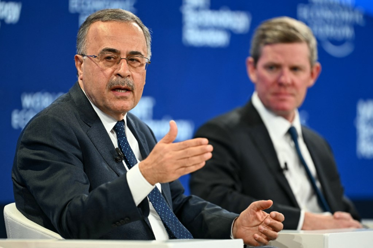 Amin Nasser, PDG d'Aramco, le 20 janvier 2026, à Davos ( AFP / FABRICE COFFRINI )