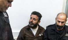 Le militant espagnol pro-palestinien de la "Flottille pour Gaza", Saïf Abu Keshek, au tribunal d'Ashkelon, le 5 mai 2026 en Israël ( AFP / ilia YEFIMOVICH )