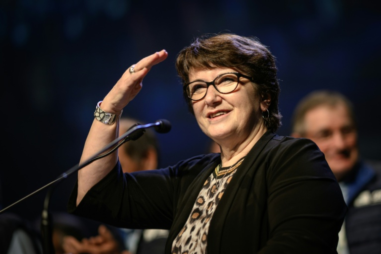 Christiane Lambert, présidente de la Fédération des entreprises françaises de charcuterie traiteur (Fict), à Angers dans le Maine-et-Loire, le 30 mars 2023 ( AFP / LOIC VENANCE )