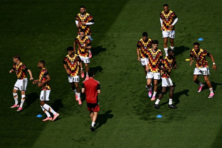 Les joueurs allemands à l'échauffement avant d'affronter le Paraguay en 16e de finale de la Coupe du monde le 29 juin 2026 à Foxborough, près de Boston ( AFP / Jewel SAMAD )