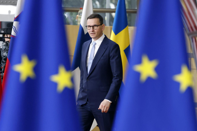 Mateusz Morawiecki, le 24 juin 2022, à Bruxelles ( AFP / Ludovic MARIN )