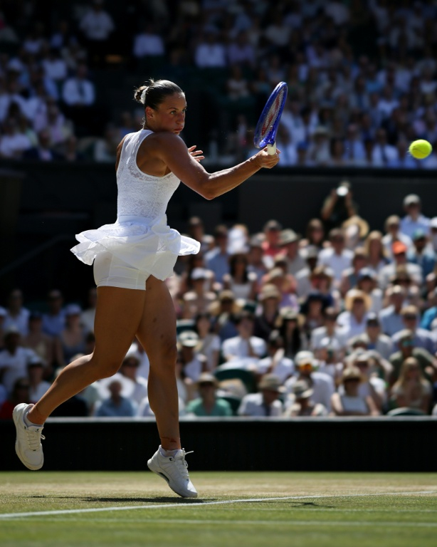 L'Ukrainienne Marta Kostyuk en quarts de finale de Wimbledon contre l'Italienne Jasmine Paolini le 8 juillet 2026 à Londres ( AFP / HENRY NICHOLLS )