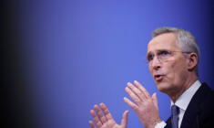 Le secrétaire général de l'OTAN, Jens Stoltenberg, lors d'une conférence de presse à Bruxelles