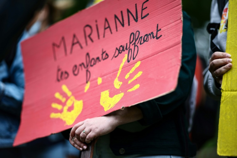 Dans une manifestation pour le soutien à l'aide à l'enfance, à Paris le 15 mai 2025 ( AFP / Anne-Christine POUJOULAT )