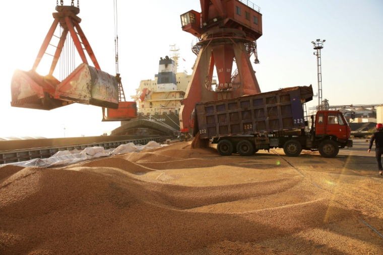 Déchargement de soja dans le port chinois de Nantong en 2018 ( AFP / - )