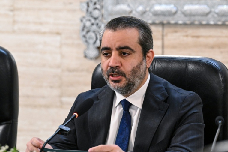 Le ministre syrien des Affaires étrangères, Asaad al-Chaibani s'exprime durant une visite du secrétaire général de l'ONU au palais Tishreen, à Damas, la capitale syrienne, le 25 juillet 2026 ( AFP / LOUAI BESHARA  )