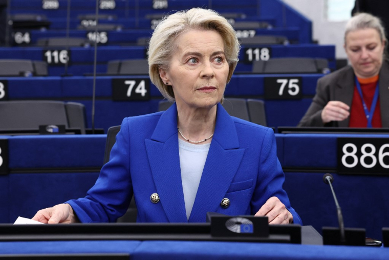 Ursula von der Leyen à Strasbourg, le 8 octobre 2025. ( AFP / FREDERICK FLORIN )
