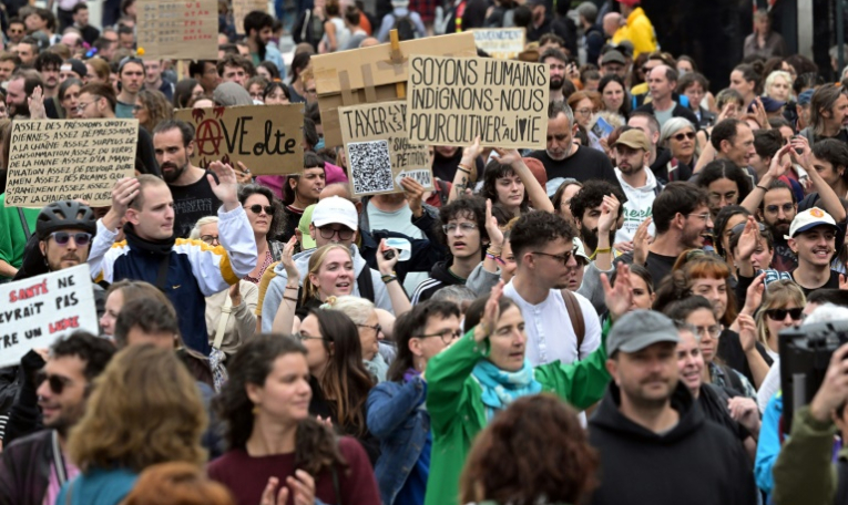 Cortège de manifestants à Rennes le 18 septembre 2025 ( AFP / Damien MEYER )