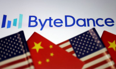 Illustration du logo de Bytedance avec les drapeaux chinois et américain