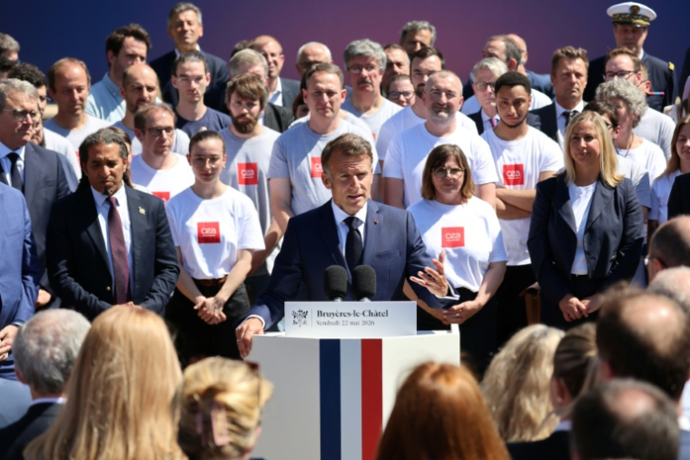 Le président de la République Emmanuel Macron au CEA à  Bruyères-le-Châtel, dans l'Essonne, le 22 mai 2026 ( POOL / Ludovic MARIN )