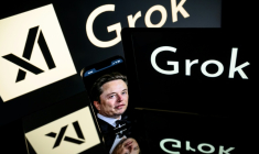 Logo de Grok, le robot d'intelligence artificielle,  développé par xAI. ( AFP / Lionel BONAVENTURE )