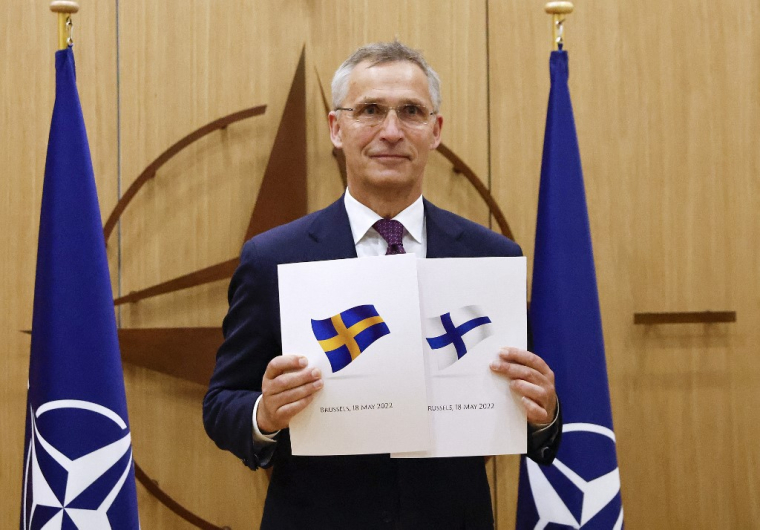 Le secrétaire général de l'Otan, Jens Stoltenberg à Bruxelles, en Belgique, le 18 mai 2022. ( POOL / JOHANNA GERON )