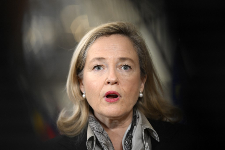 La présidente de La Banque européenne d'investissement (BEI) Nadia Calvino à Bruxelles le 20 janvier 2026. ( AFP / JOHN THYS )