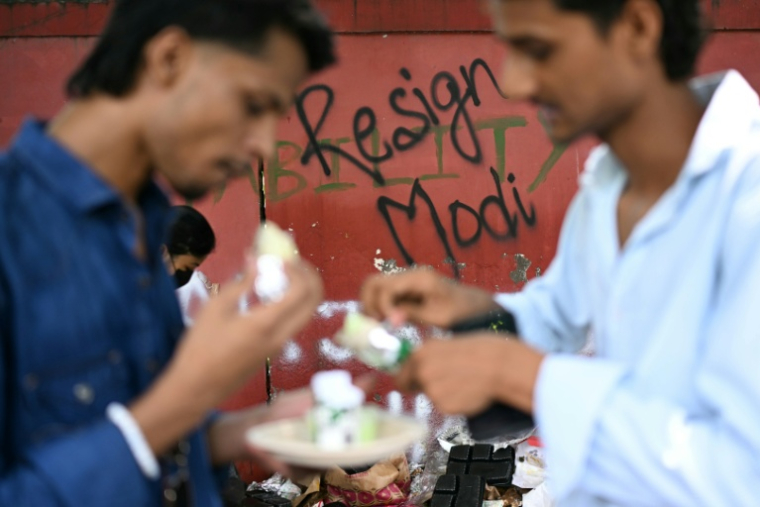 Des sympathisants du Cockroach Janta Party (CJP), le parti du peuple des cafards, lors d'une manifestation pour exiger la démission du ministre indien de l’Éducation, Dharmendra Pradhan, au Jantar Mantar, à New Delhi, le 22 juillet 2026 ( AFP / Sajjad HUSSAIN )