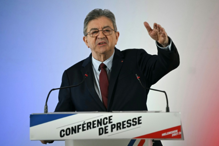 FJean-Luc Mélenchon, candidat deLa France insoumise (LFI) à la présidentielle de 2027, lors de la présentation de son programme budgétaire pour 2027, le 14 octobre 2026 à Paris ( AFP / LOU BENOIST )
