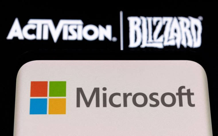 Illustration des logos Microsoft et Activision Blizzard